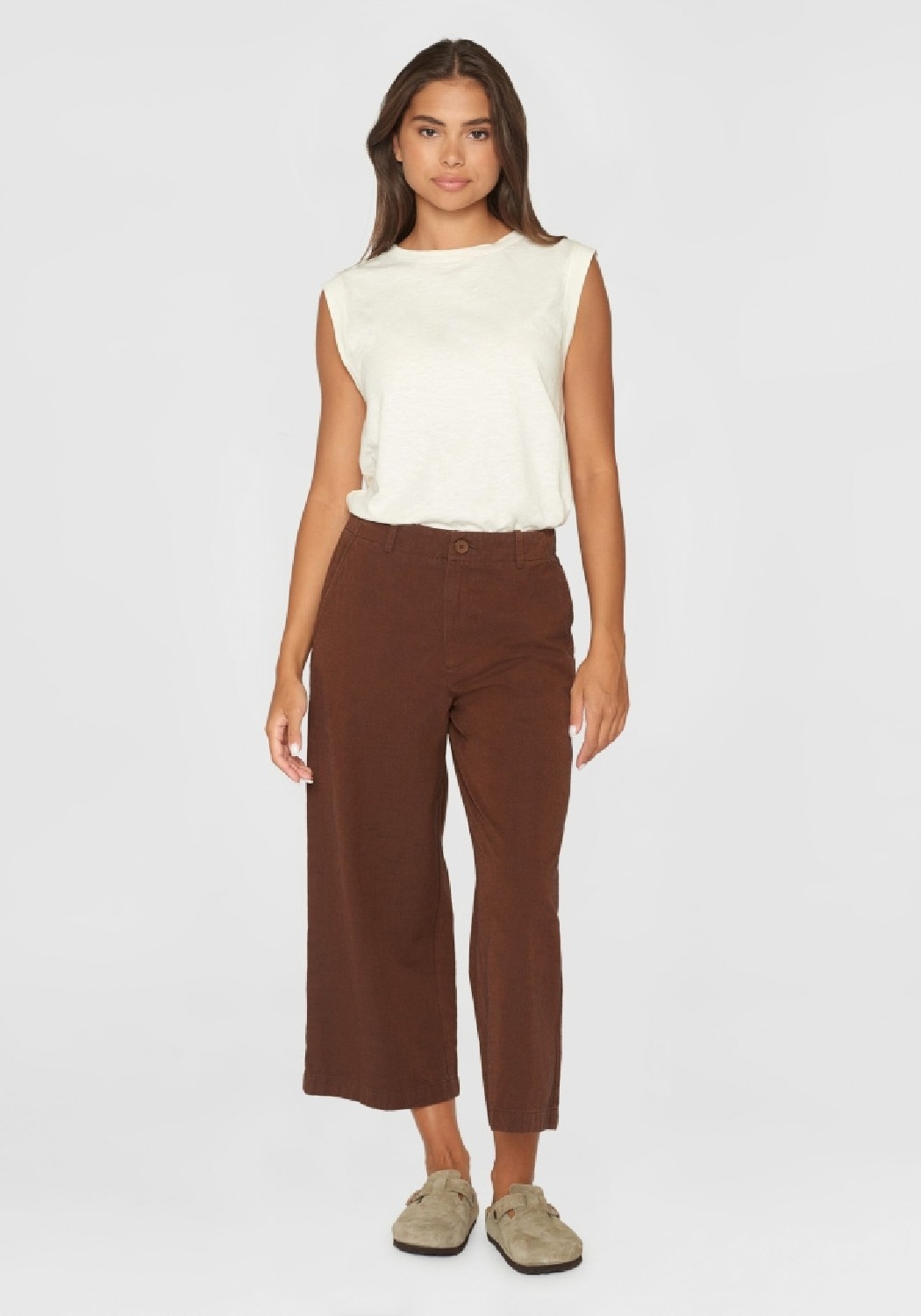 Knowledge Cotton Apparel Stoffhose Posey Wide Slub-Yarn Tiramisu