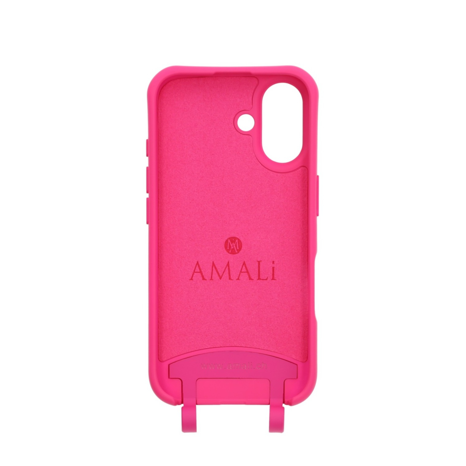 iPhone 16 Handy Hülle Elegantes Case mit abnehmbarem Necklace Adapter - Hot Pink / Silver