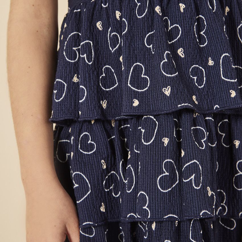 Robe sans manches imprimée et volantée à dos croisé pour fille - Bleu marine