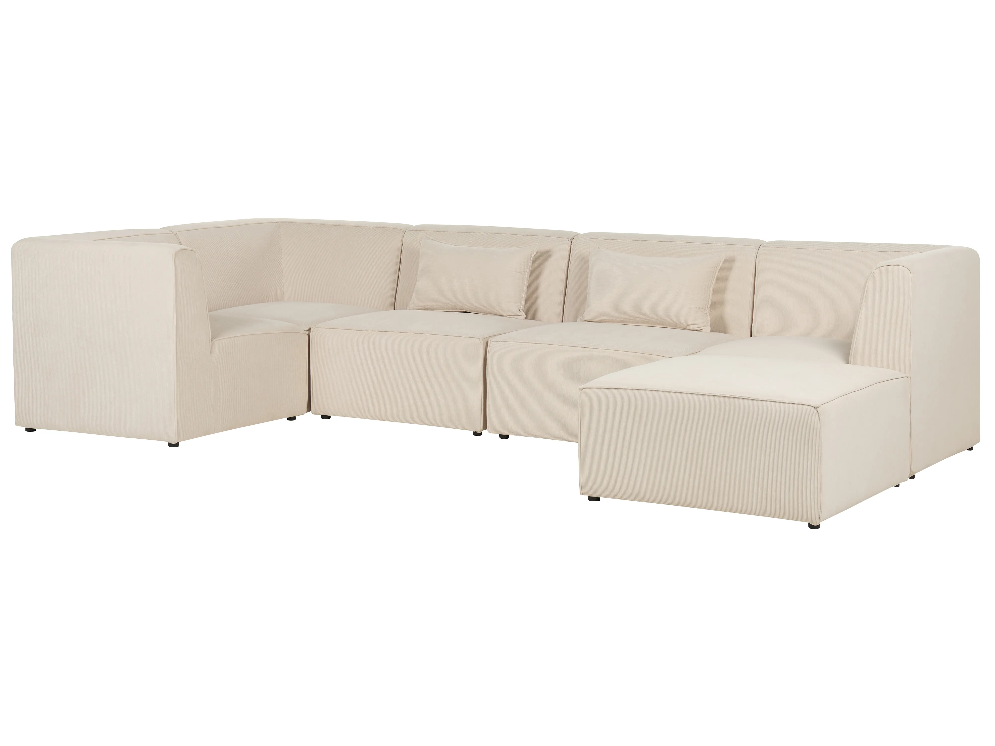 Modulaire hoekbank 5-zits LEMVIG Corduroy Lichtbeige met ottomaan rechtszijdig