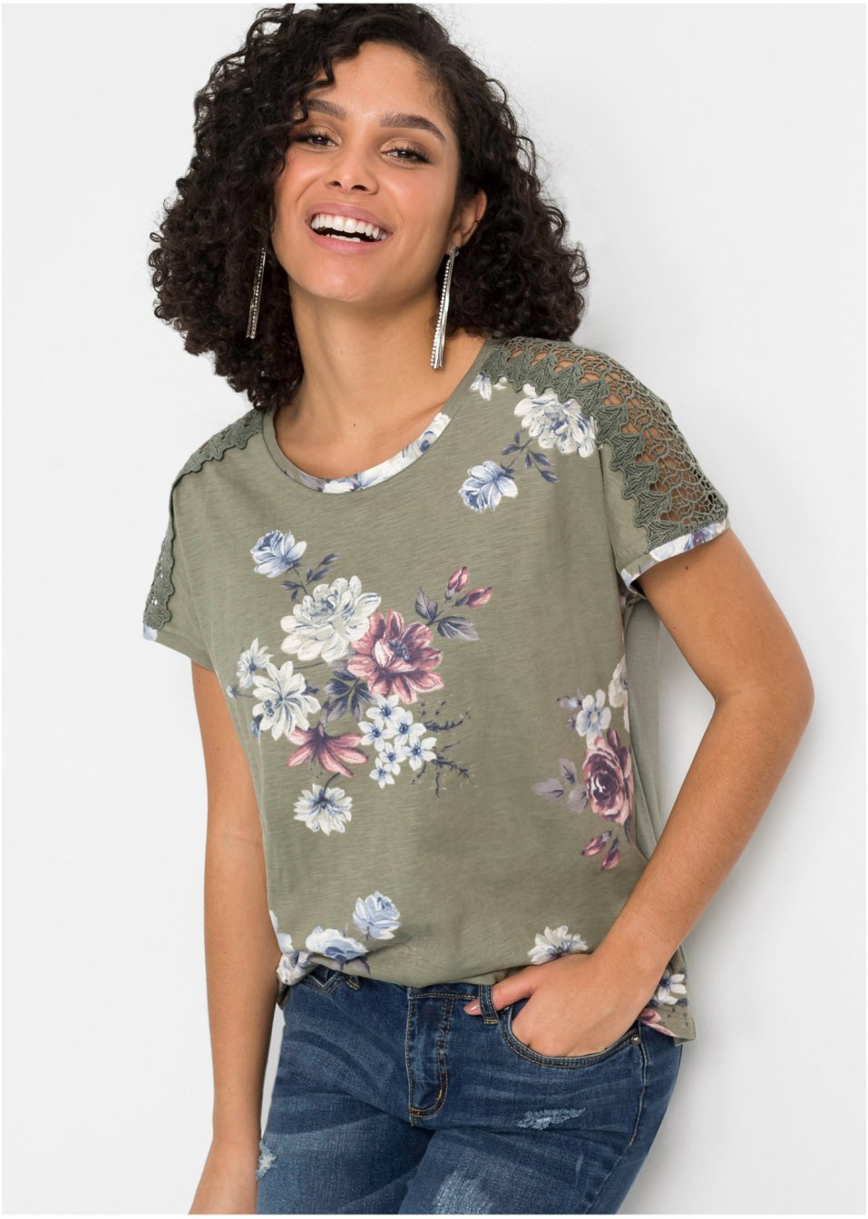 T-shirt imprimé avec dentelle