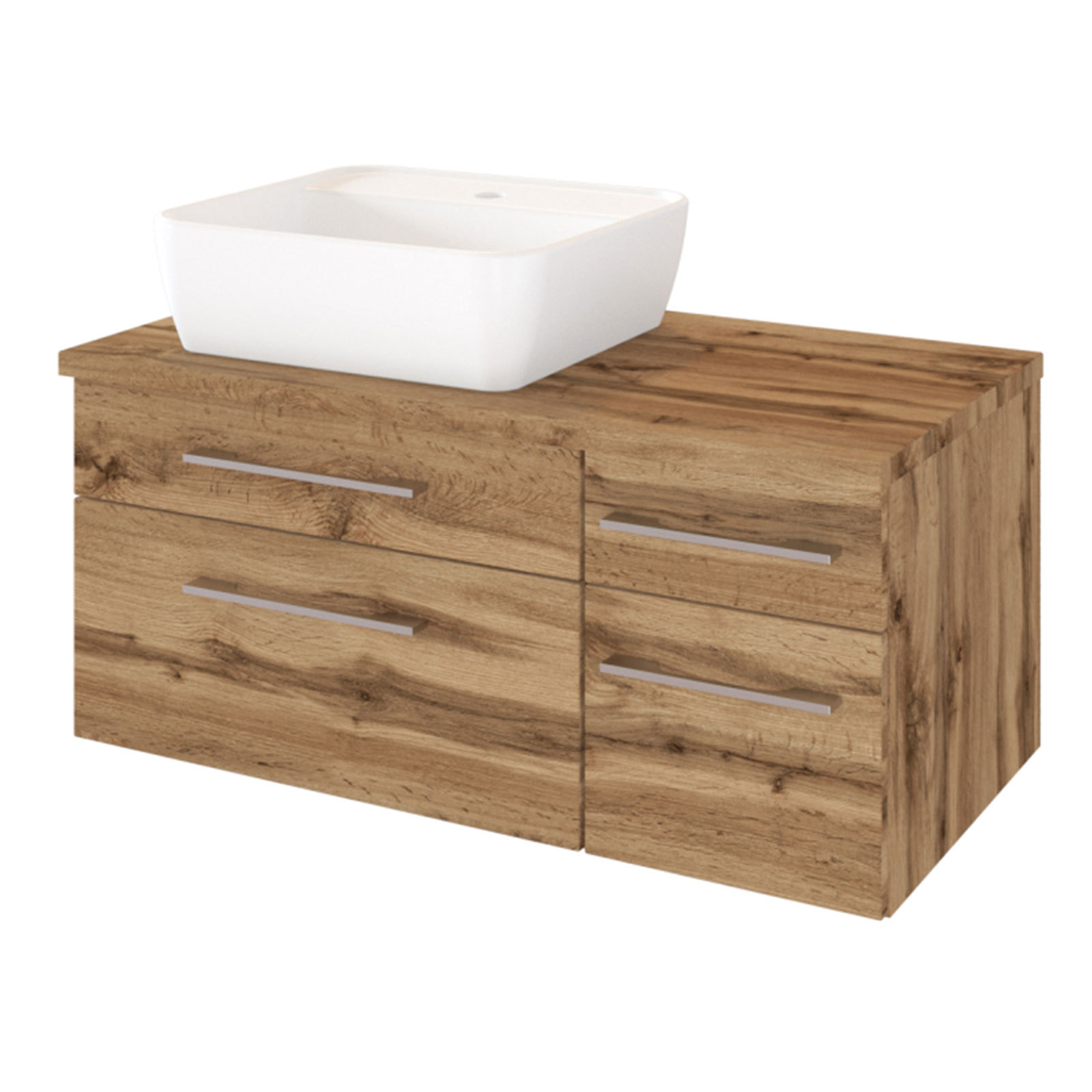 Waschtisch DAVOS - Wotaneiche - 2 Schubkästen - Becken links - 90 cm breit