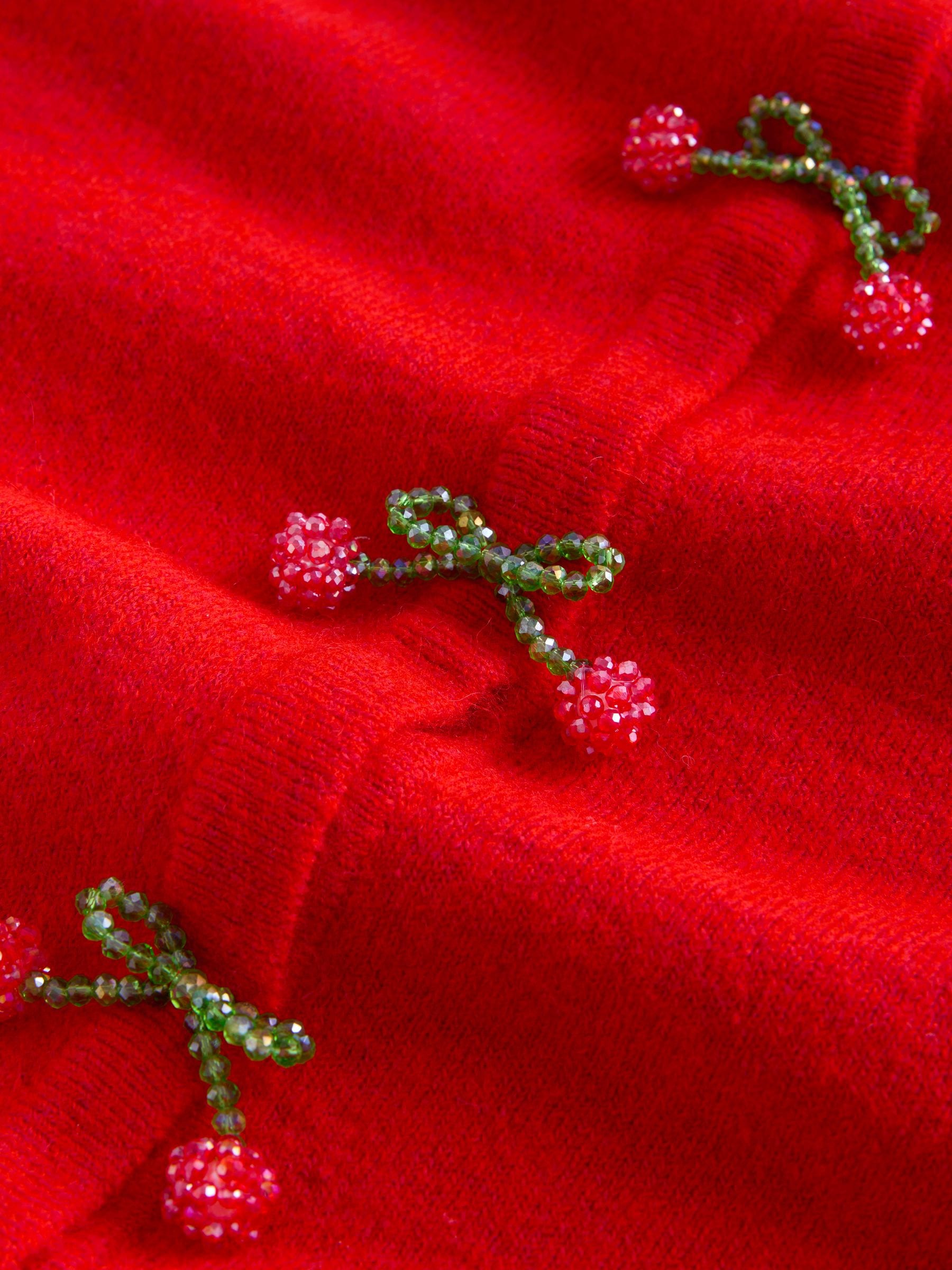 Red Cherry Buttons - Gebreid vest met ronde hals