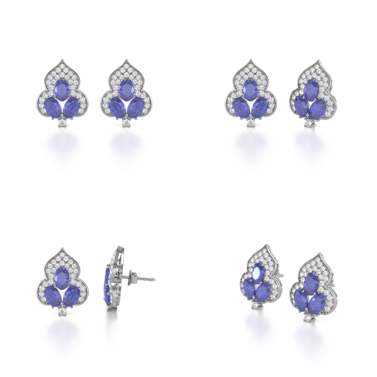 Boucles d'oreilles ADEN Tanzanite et Diamants sur Argent 925 3.5grs