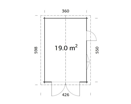 Palmako Roger vrijstaande garage, 19,0 m², met houten deur 360 x 550 cm, grijs gegrond.