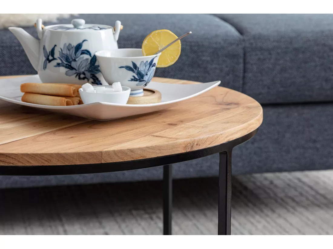Table Basse 60X43X60 Cm Table Basse En Bois Massif Solide / Métal Acacia | Table De Salon