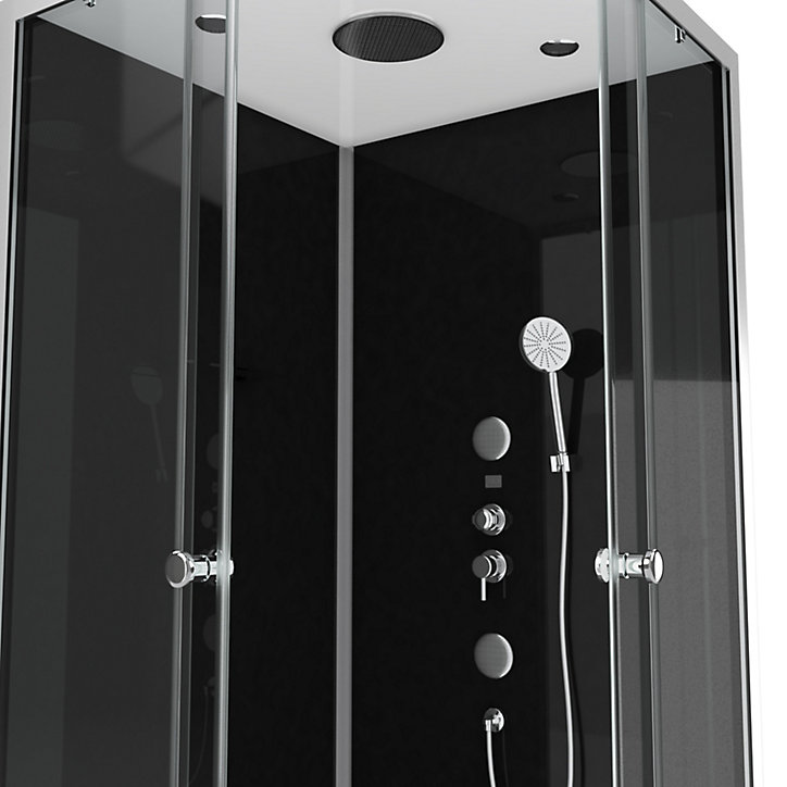 Cabine de douche hydromassante carrée noir et gris Galedo Black 2 90 x 90 cm