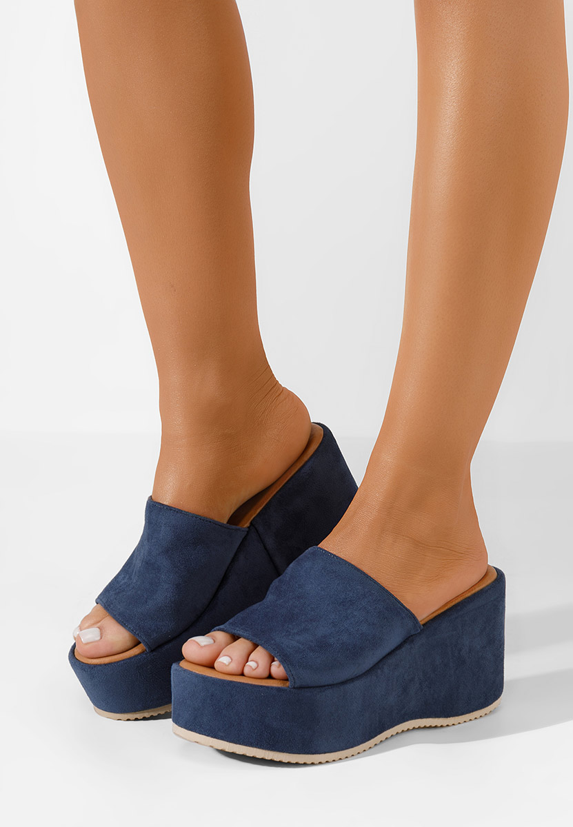 Pantoufles à plateforme bleus Belona