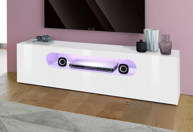 INOSIGN Lowboard »Real,Lowboard,TV-Kommode,TV-Möbel,Breite 150 kompl. hochglanz lackiert« mit 2 abgerundeten Türen,1 Klappe,die ein ovales offenes Fach bilden