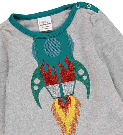 Freds WoRød Bluse - Hello Rocket - Gråmeleret m. Rumraket
