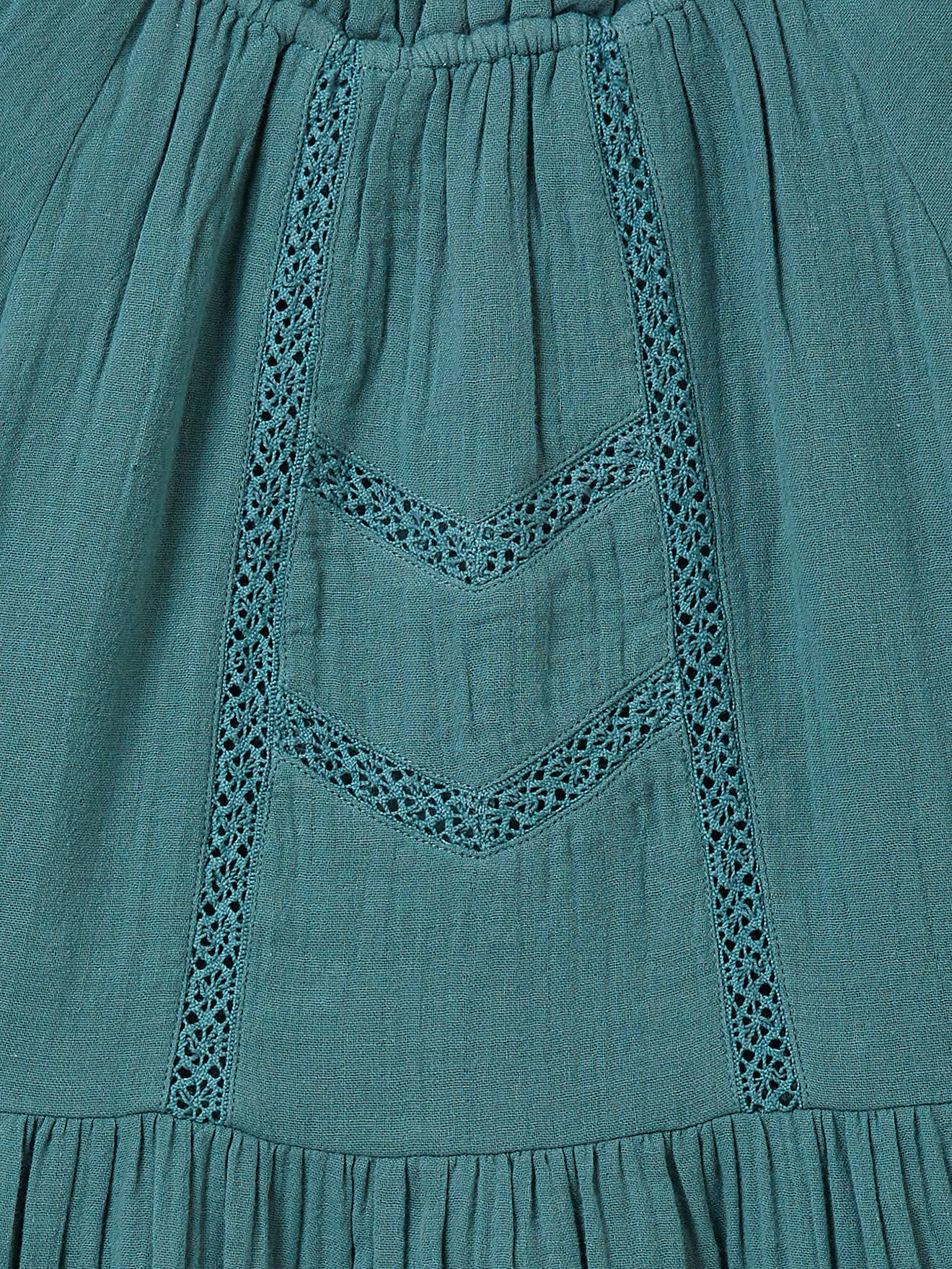 Vestido infantil CYRILLUS em chiffon de algodão com gola alta, verde salgueiro.