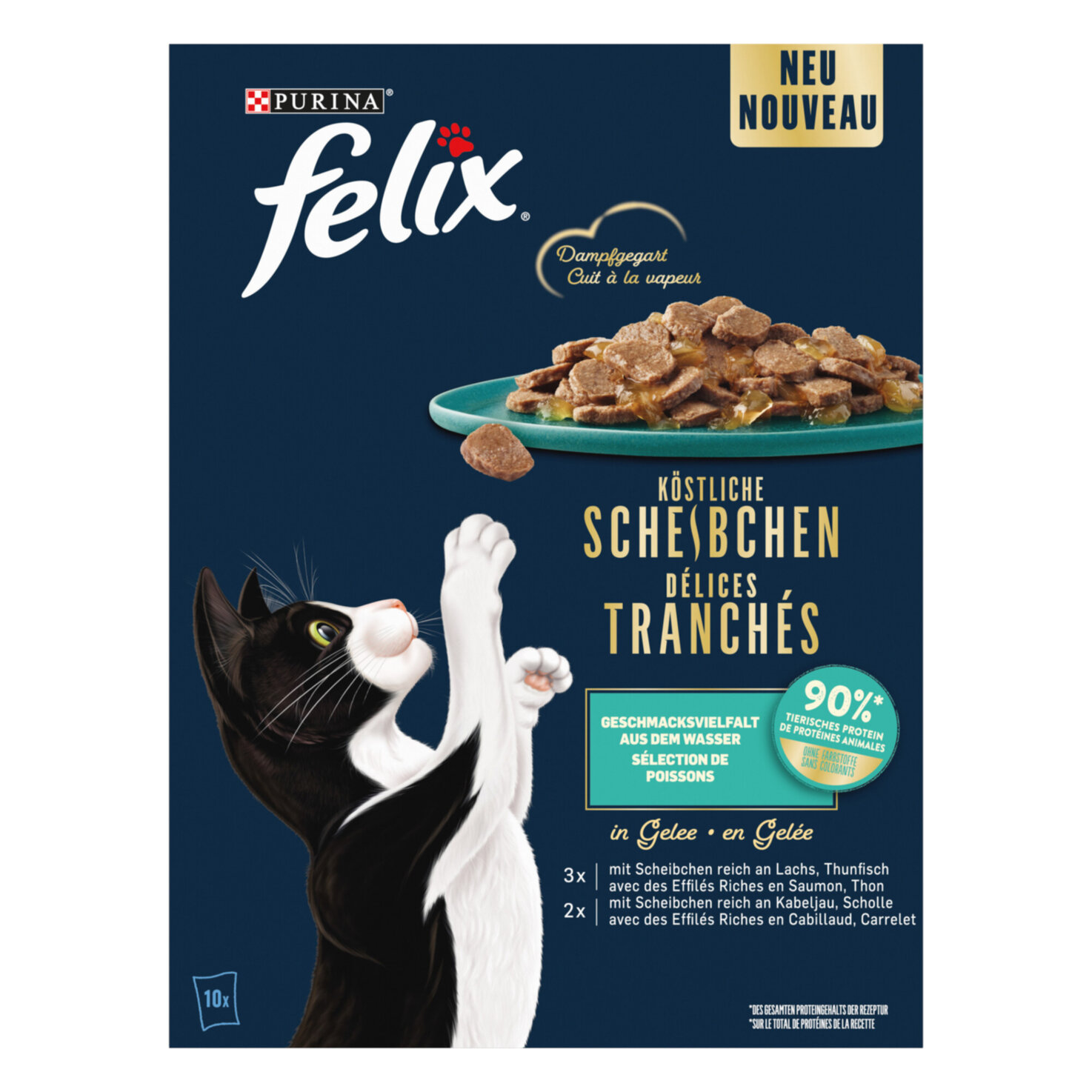 Felix Delicious Slices Katzenfutter in Gelee Fisch 10x80g