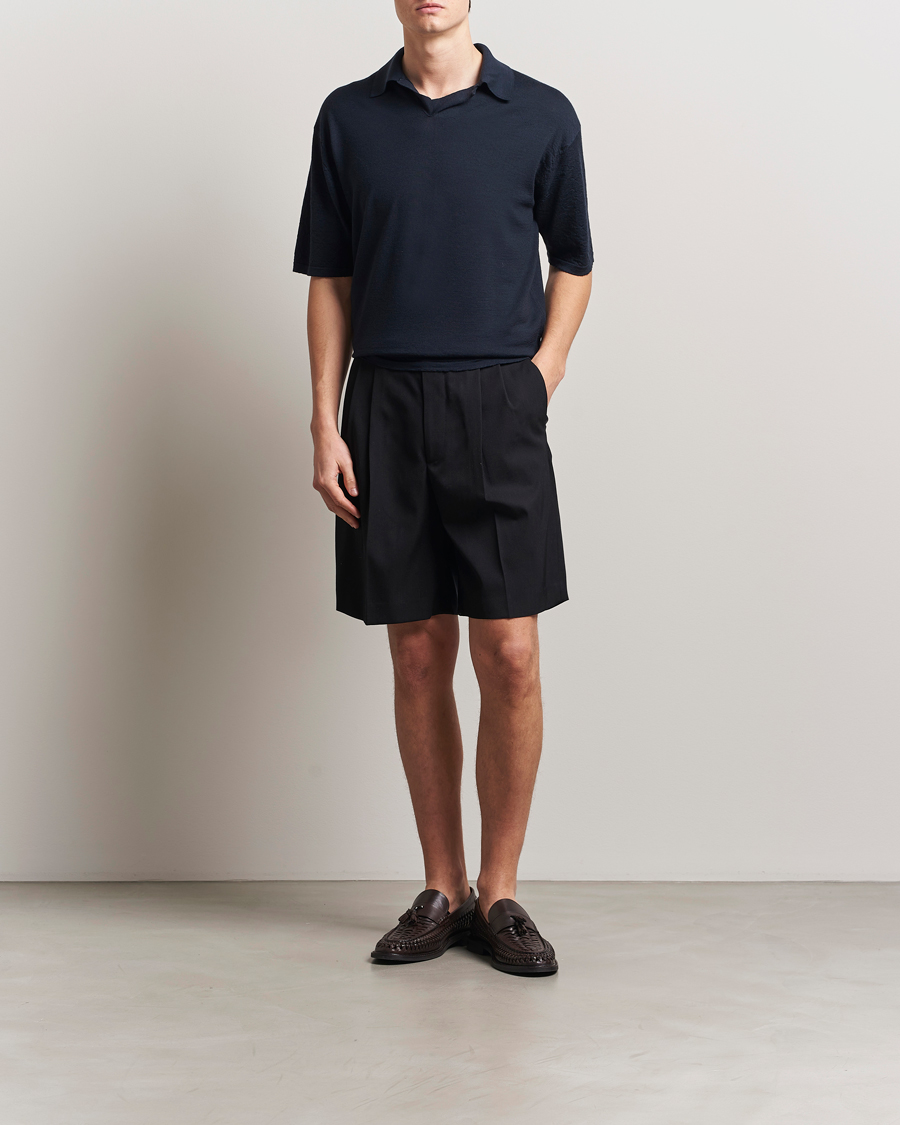 Auralee Wool Knit Polo Navy