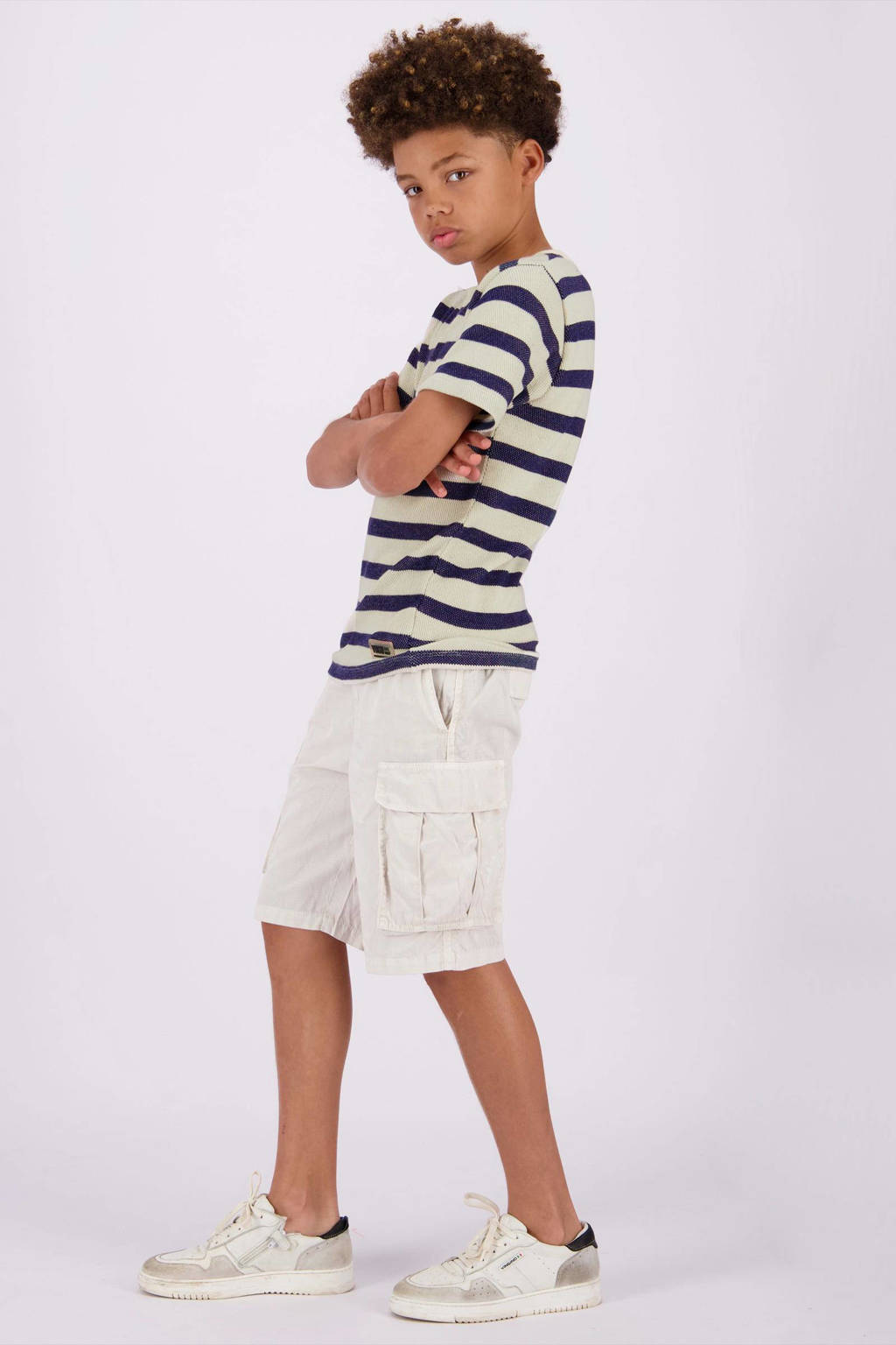 Vingino gestreept T-shirt Hone donkerblauw/ecru