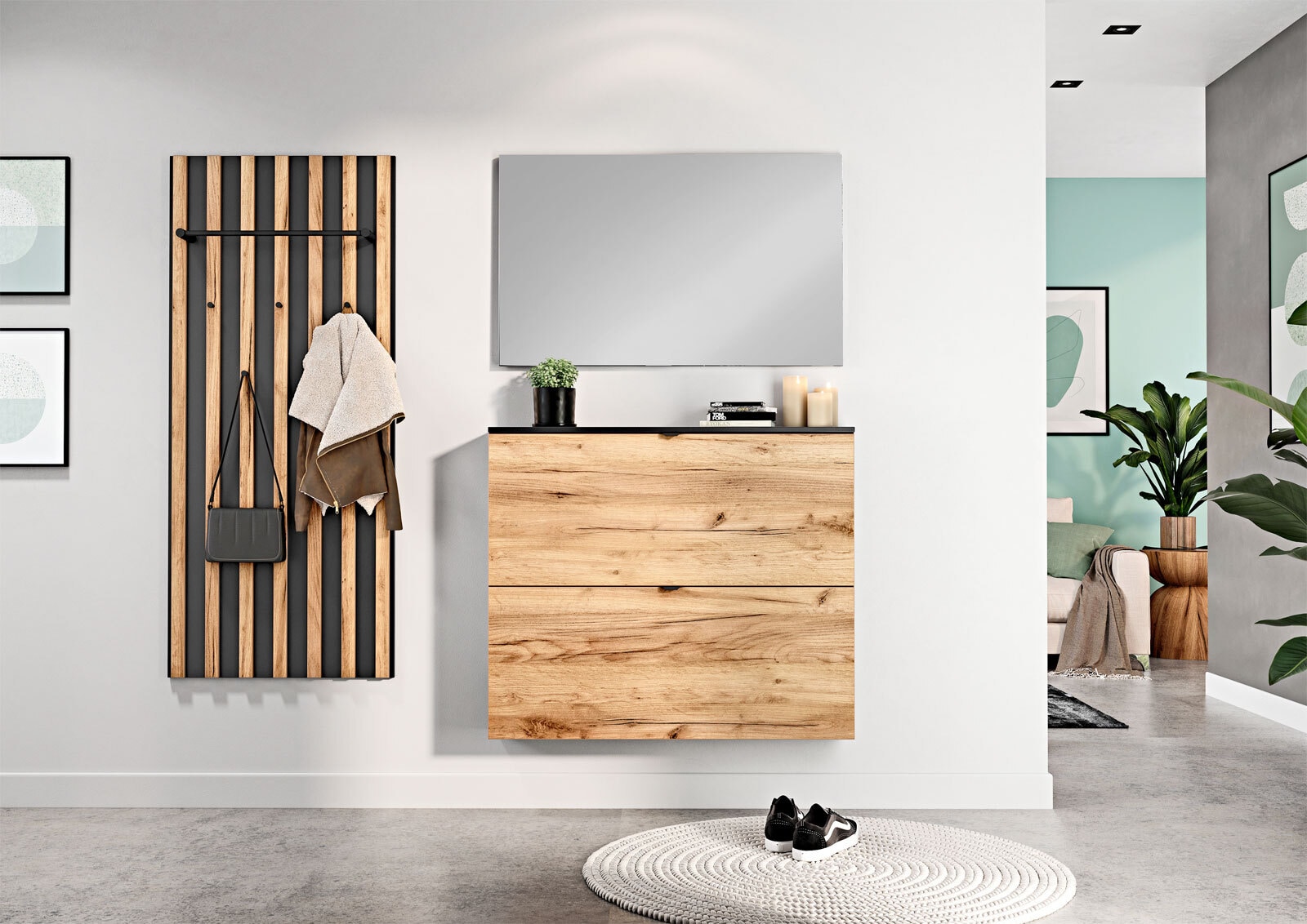 vito Wandspiegel Vito Renell 98 x 60 cm Graphit/Navarra-Eiche-Dekor