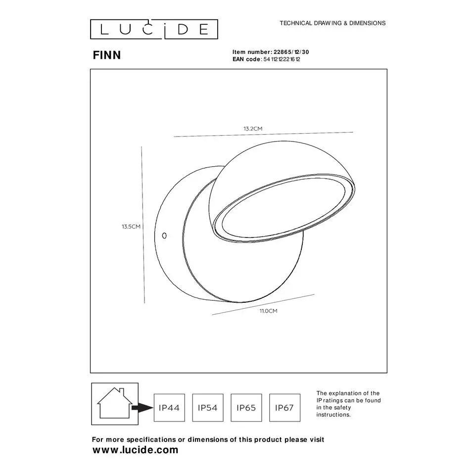 Lucide FINN Wandlamp - Zwart