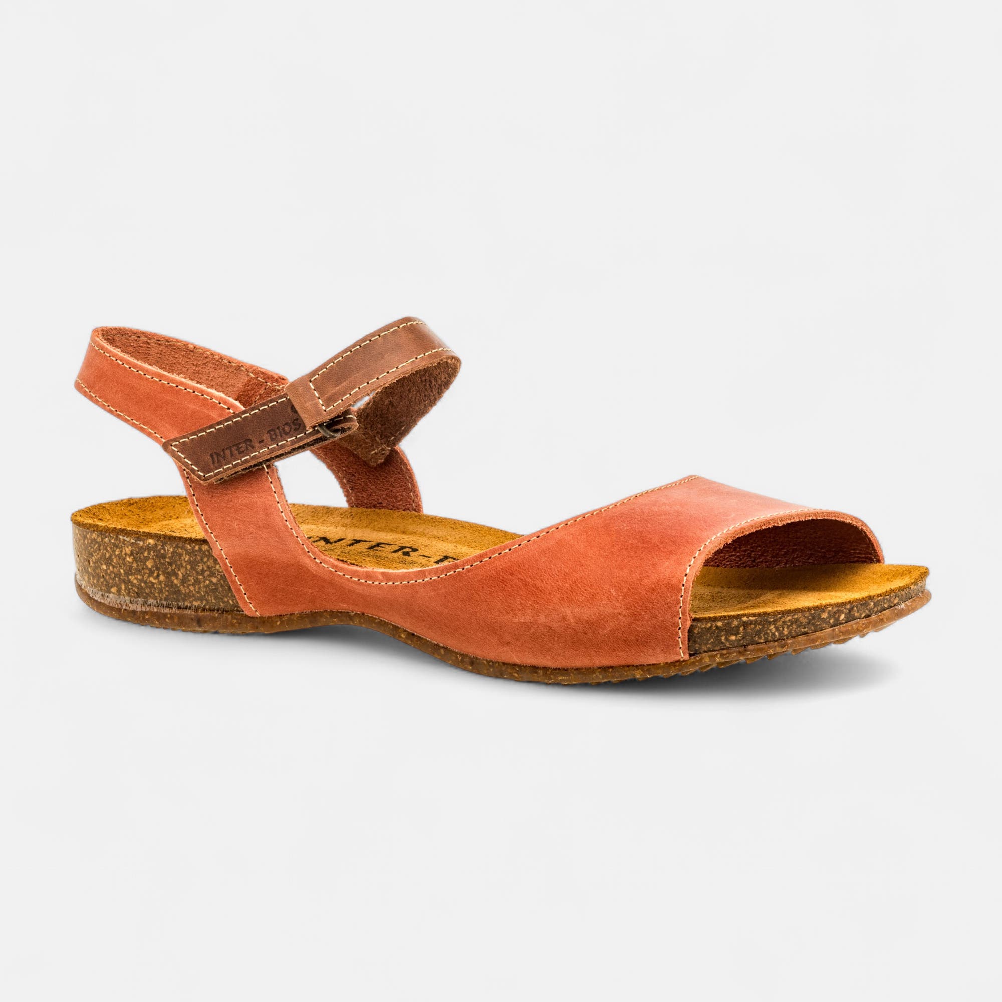 Mules semelle liège Femme en cuir corail