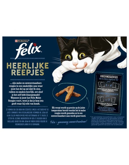 Felix Maaltijdzakjes Heerlijke Reepjes Vis Selectie Box - Kattenvoer - Zalm Tonijn Kabeljauw 12x85 g