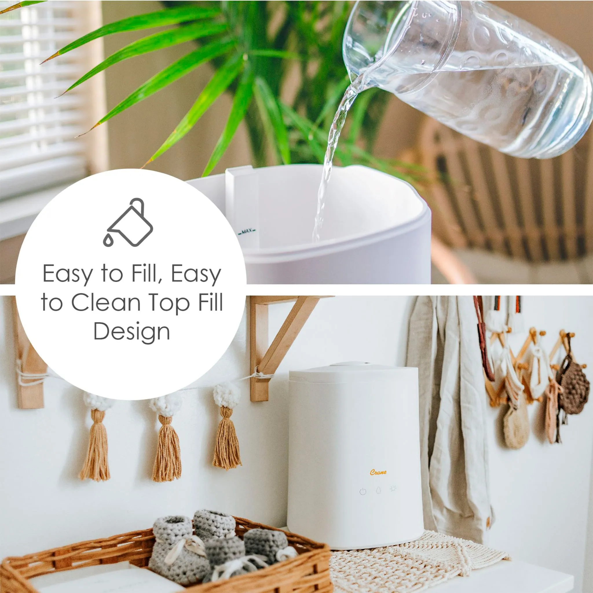 Crane Humidificateur Ultrasonique à Vapeur Froide avec diffuseur d’arômes (1,2 gal.)