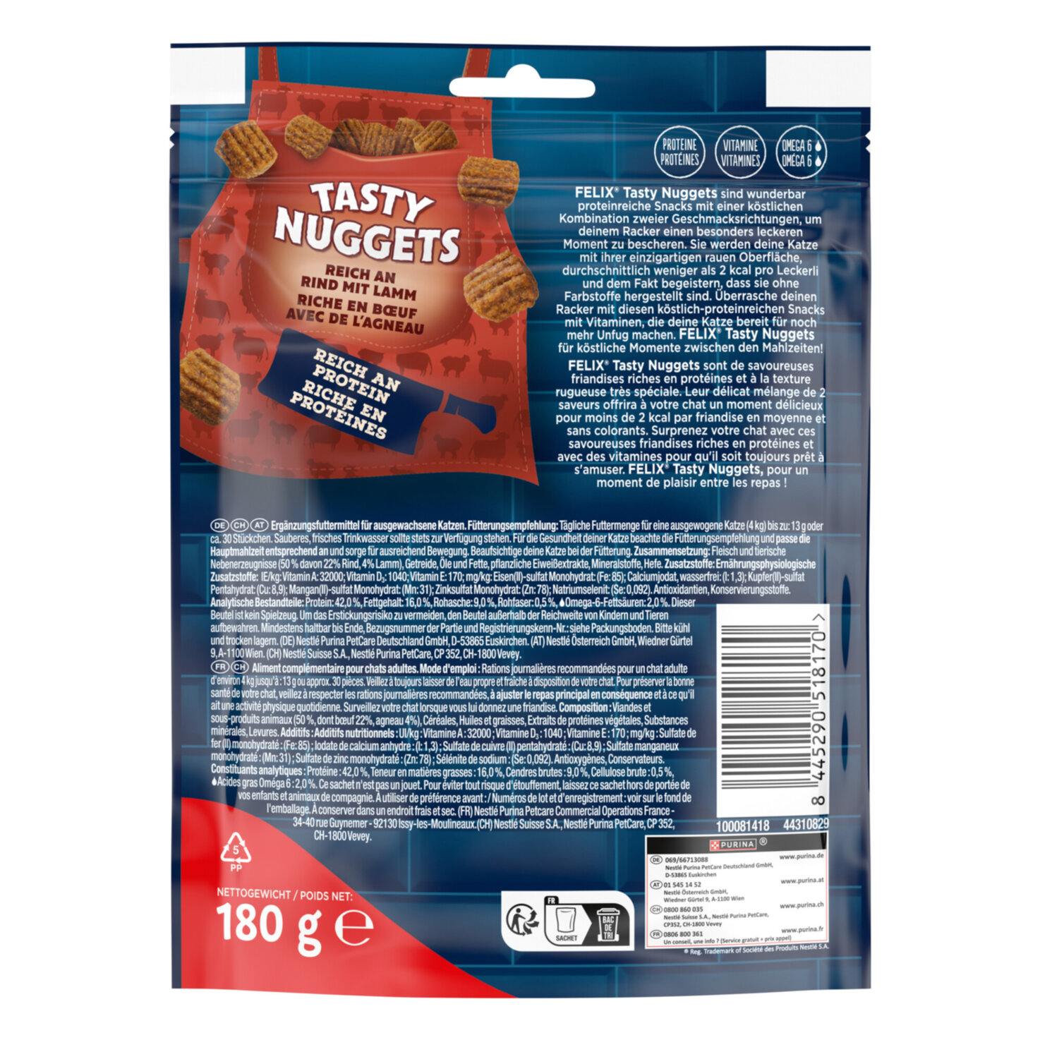 Felix Katzensnack Tasty Nuggets Rind & Lamm