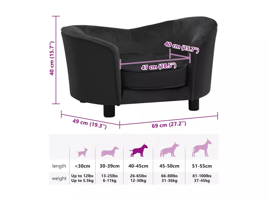 Canapé pour chien Noir 69x49x40 cm Peluche et similicuir