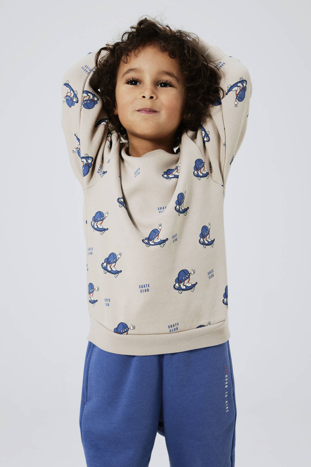 NAME IT sweater NMMOTTO met all over print beige/blauw