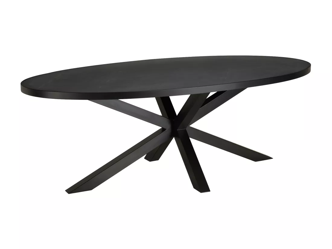 BASILE - Table à manger 220x110cm plateau noir effet pierre