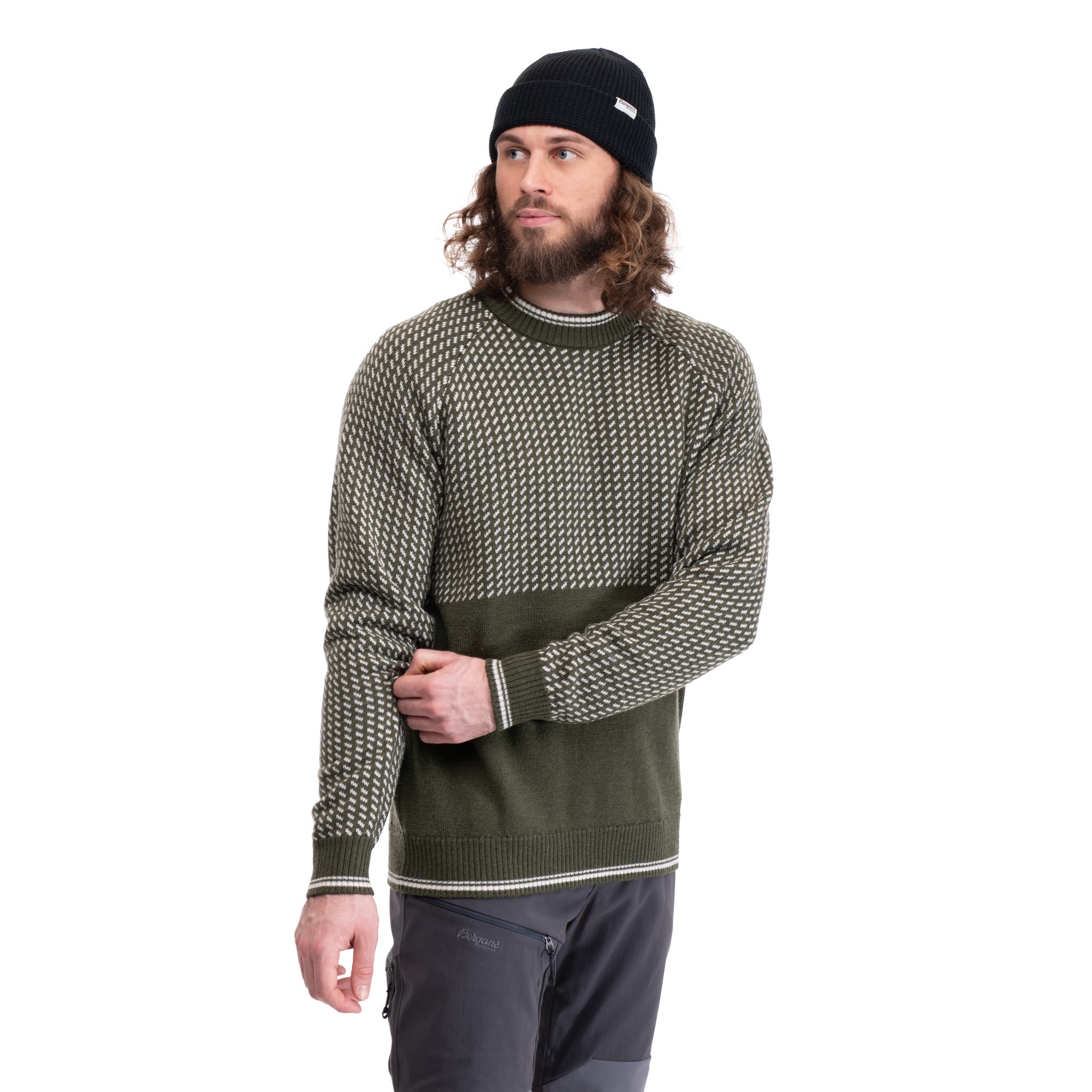 Alvdal Wool Jumper Herre Dark Olive Green/Vanilla White