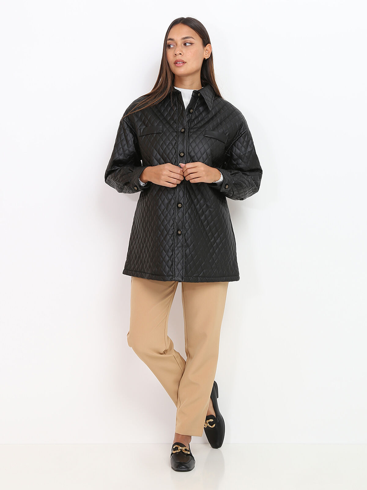 Veste surchemise matelassée- Noir