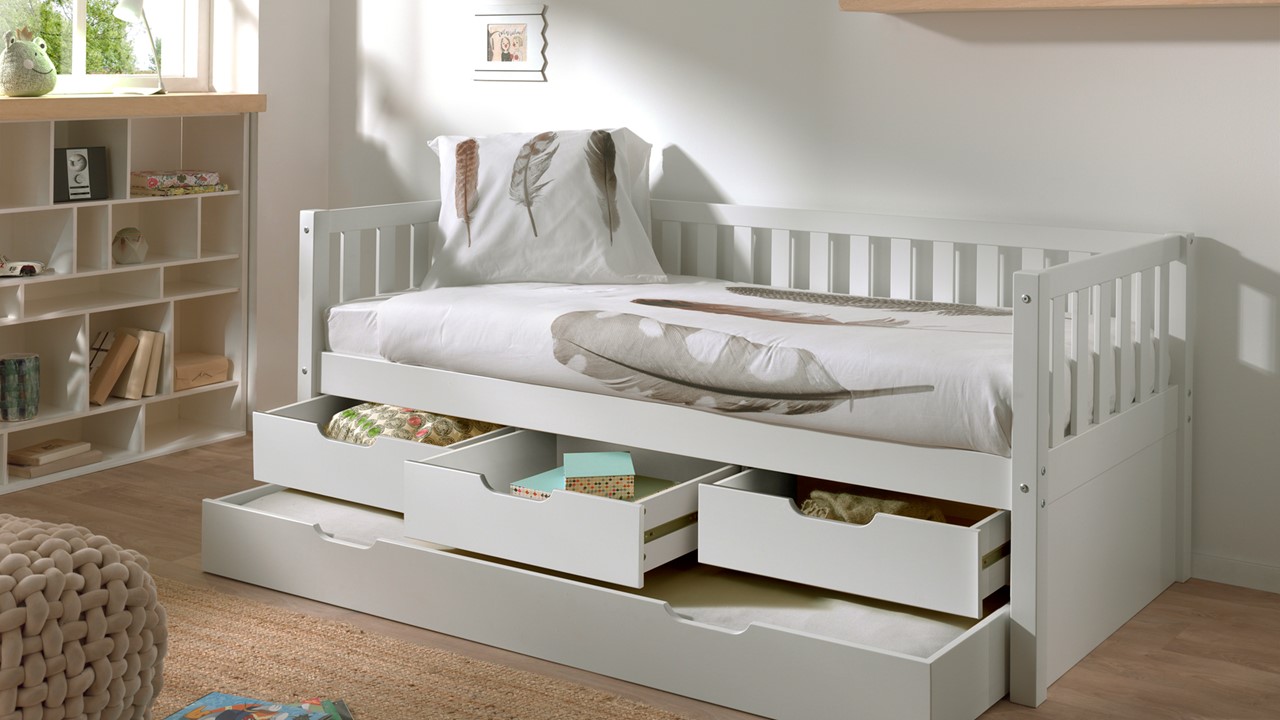 Kajuitbed Fritz met 3 laden en slaaplade white