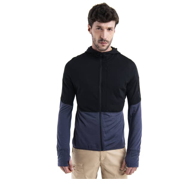 Veste polaire ski rando ICEBREAKER M MERINO 200 REALFLEECE DESCENDER LS ZIP H BLACK/ GRAPHITE/CB