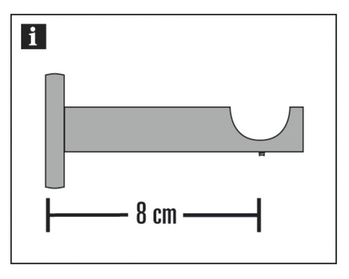 Wandbeugel, enkele rail, voor gordijnroede met binnenrail, Windsor RVS-look, Ø 25 mm