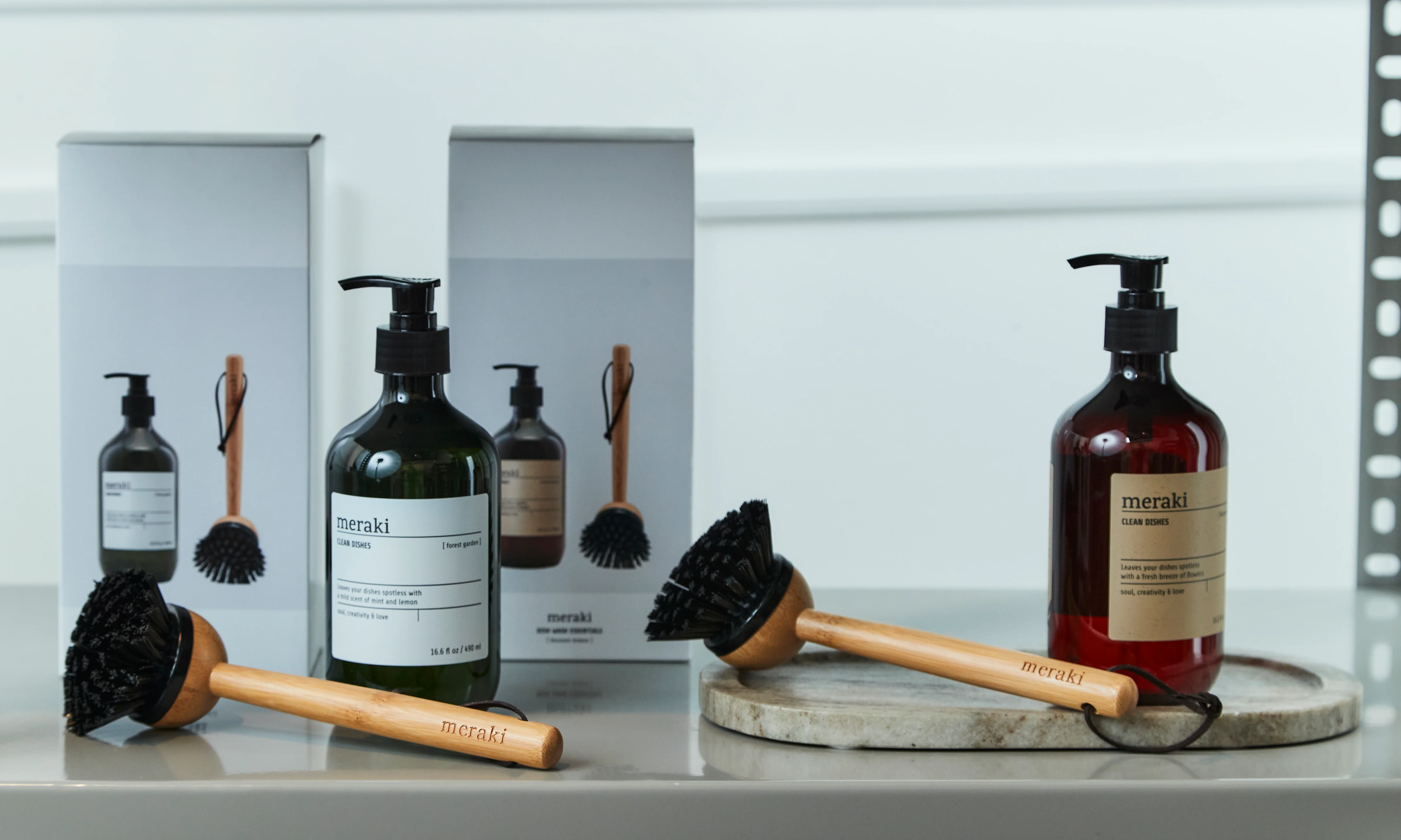 Meraki  Opvaskemiddel + børste, gaveæske - Forest Garden