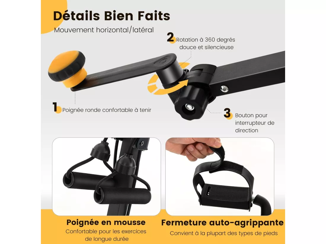 Vélo d'Appartement à Pédales Pliable 9 Hauteurs Résistance Réglable Fonction D'étirement avec Rouleaux de Massage,Ecran LCD