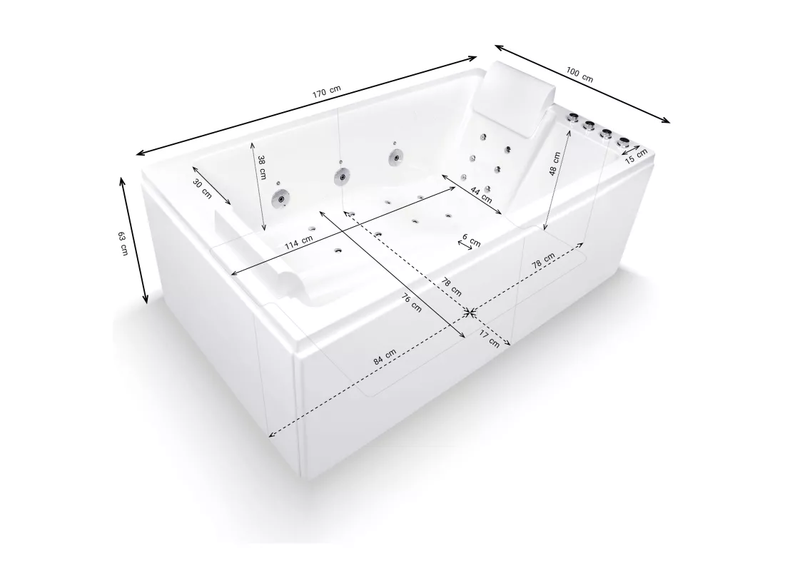 Baignoire balnéo 2 places CETANA DUO Wave L170xl100xH63cm, by SPALINA
