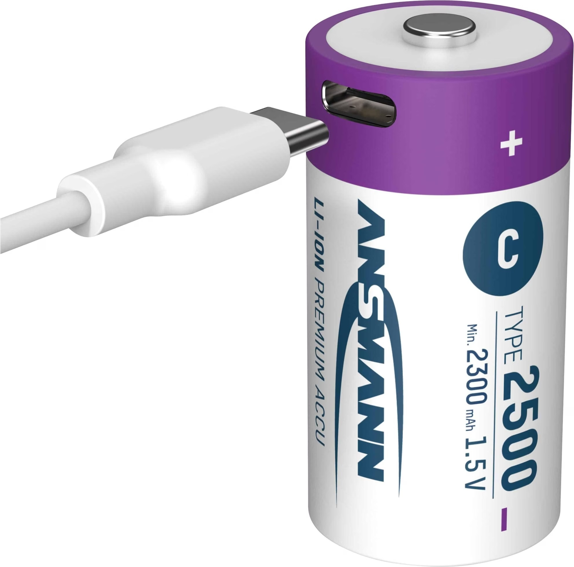 (2er Set) 2500mAh Wiederaufladbarer LR14 Lithium Ionen Akku USB C Baby Batterie (1313-0004)