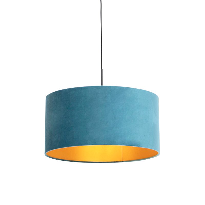 Hanglamp met velours kap blauw met goud 50 cm - Combi