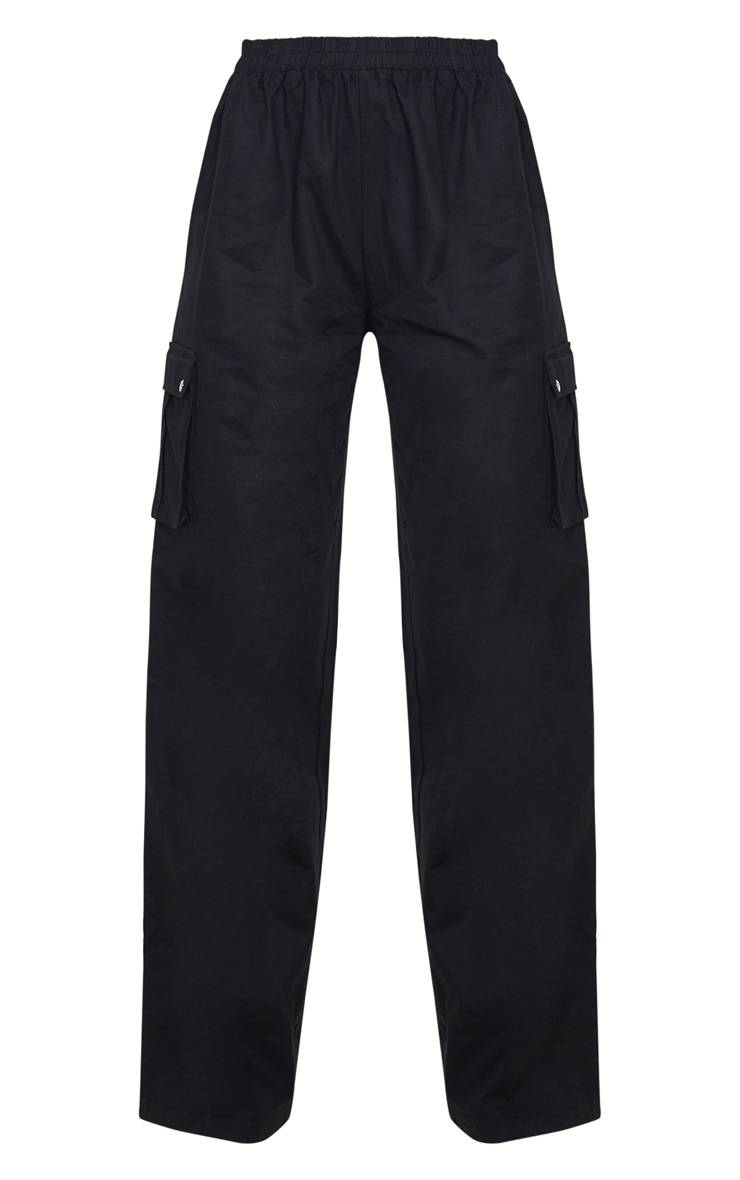 Noir Pantalon Cargo Taille Haute Coupe Large Kaki