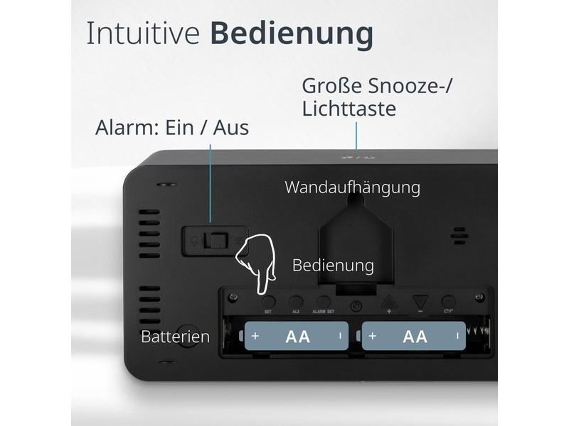 ADE Tischuhr Schwarz Wecker mit digitaler Anzeige