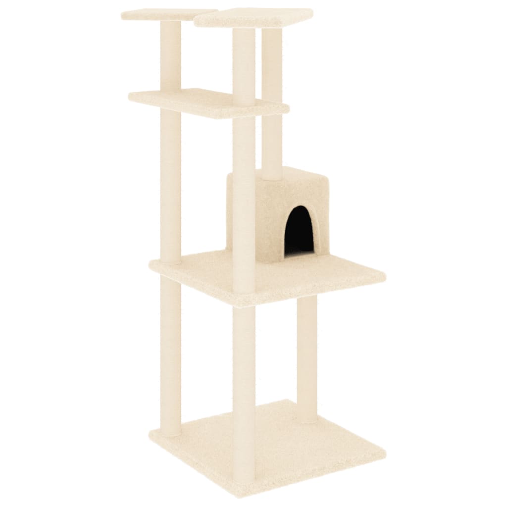 arranhador para gatos vidaXL com postes de sisal, creme, 123 cm
