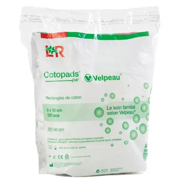 Velpeau Cotopads Rectangles Coton x200 Non Stérile 8x10cm - 100% Coton