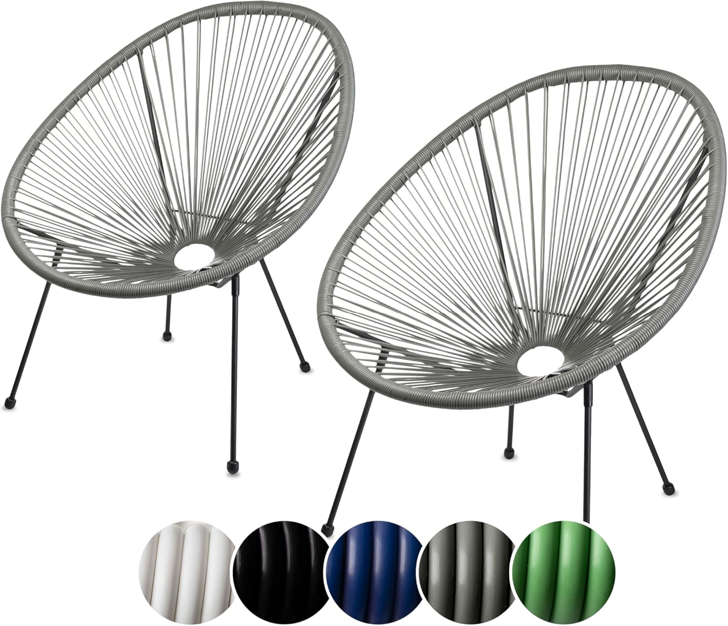 sunnypillow 2er Set Acapulco Gartenstühle - gemütlicher Loungesessel für Wohnzimmer, Terrasse, Garten, Balkon Sessel Stuhl - Korbsessel Gartensessel im Retro Design - Outdoor/Indoor - Grau