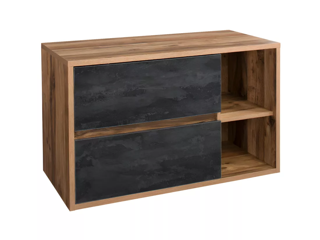 Meuble sous vasque suspendu coloris naturel et anthracite - 100 cm - TIKITIKI