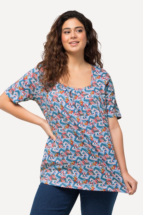 T-Shirt, Zierfalten, A-Linie, Carree-Ausschnitt, Halbarm