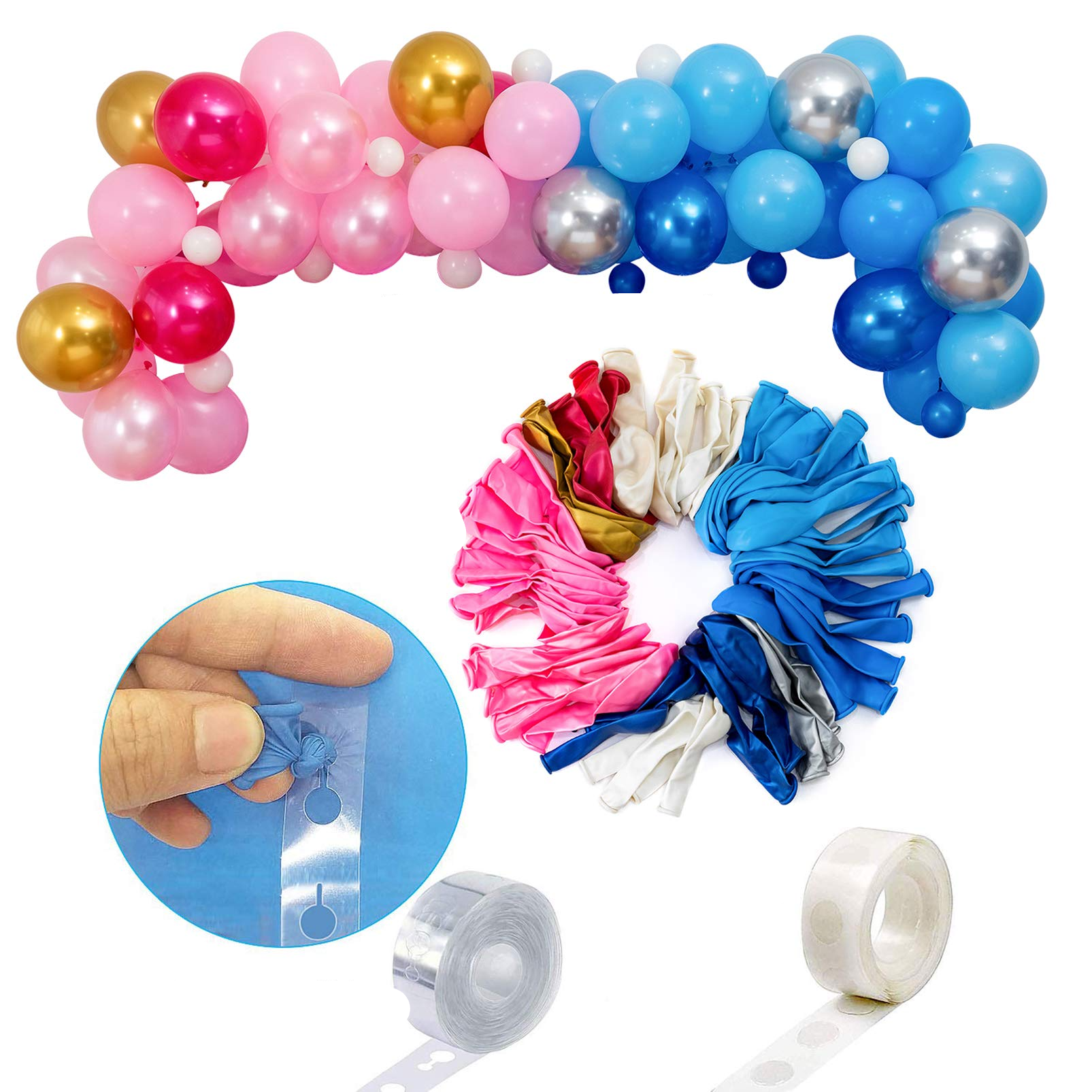 (76-tlg. Set) Baby Shower Party Deko Gender Reveal Folienballon / Latex Luftballon / Quasten Girlande / Lametta Vorhang - Rosa / Blau