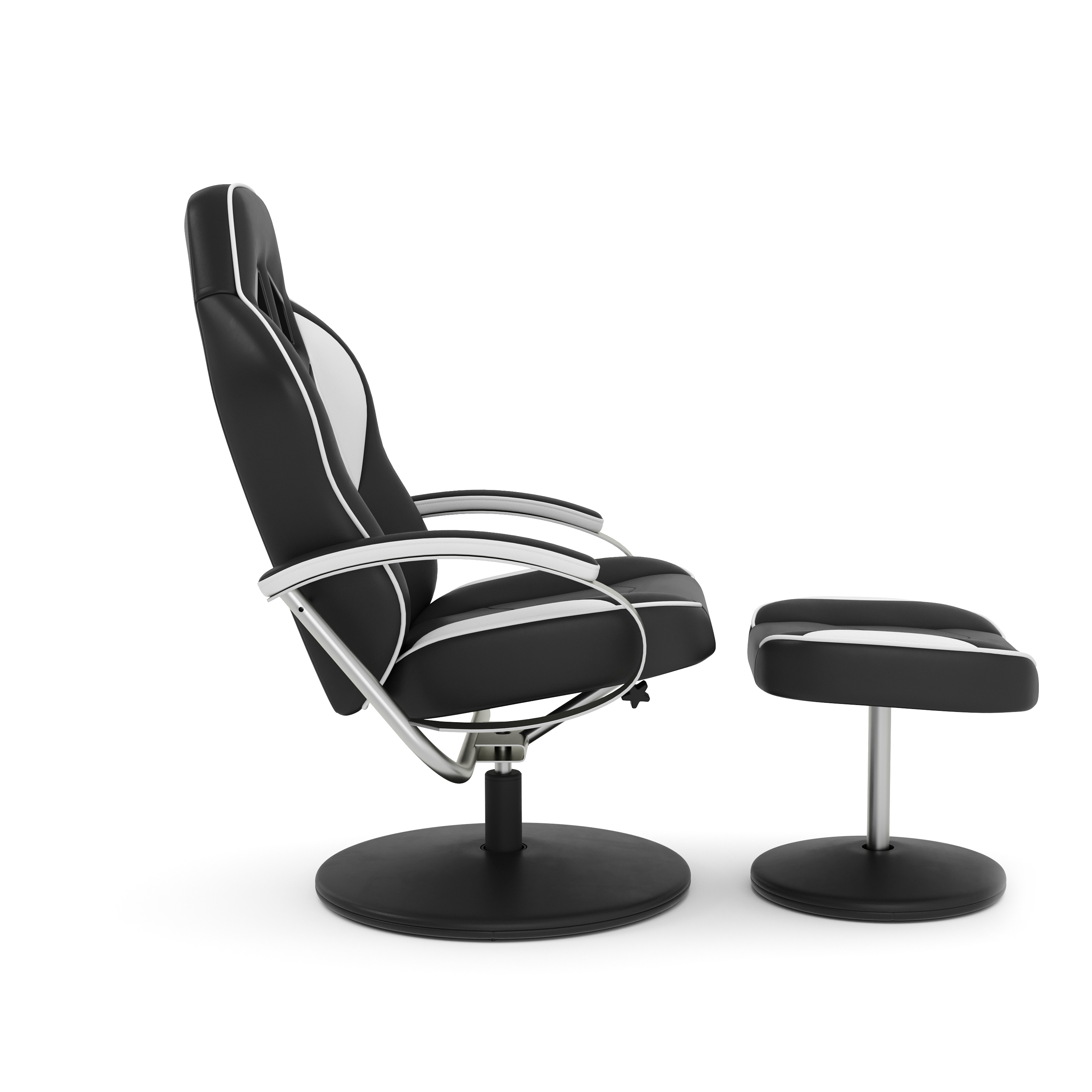 Fernsehsessel Leder mit Fusshocker weiss/schwarz
