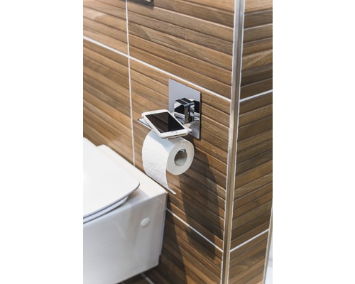 REIKA Ovaro toiletrolhouder met magnetische plank, verchroomd, zonder montageplaat