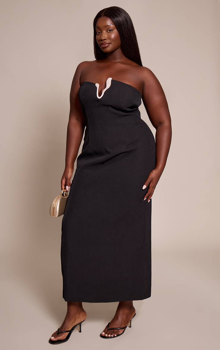 Noir Robe Maxi Moulante Bandeau Grande Taille Avec Détail De Passepoil
