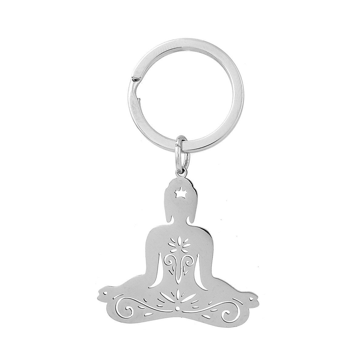Porte-clés posture de yoga Sukhasana position de méditation lotus en tailleur acier inoxydable