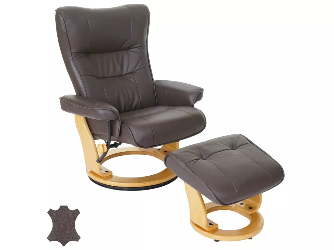 Fauteuil relax Edmonton avec pouf, marron, nature
